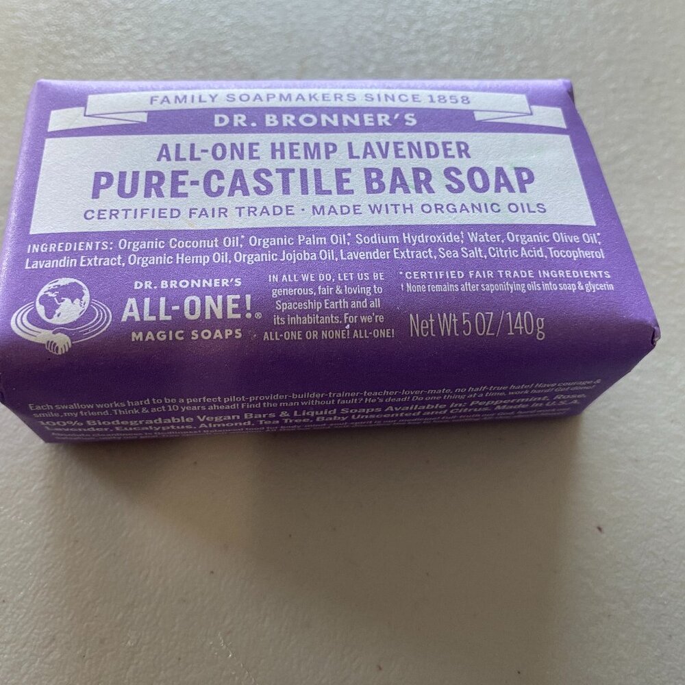 Dr. Bronner's Pure Castile All one Hemp Lavender Bar Soap 5 Oz Lavender